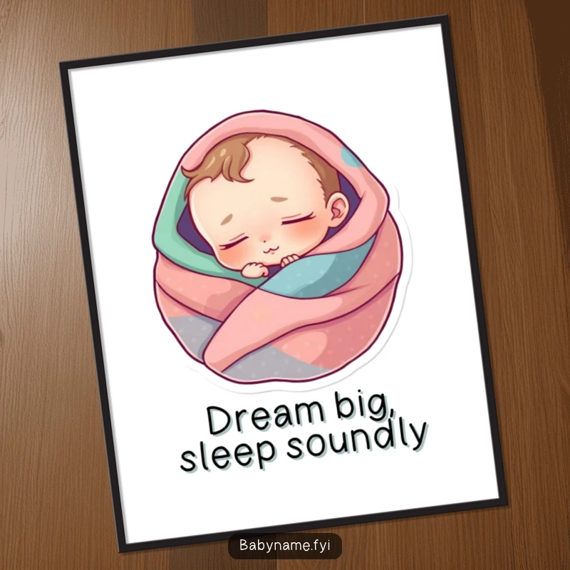 Funny Free Printable Wall Art depicting a baby character in a deep sleep, swaddled in soft, colorful blankets, radiating peace.
