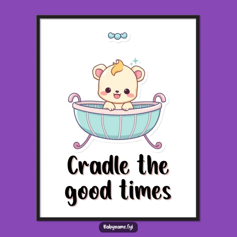 Free Printable Wall Art - Funny Bouncing Baby Animal in Cradle Downloadable Decor