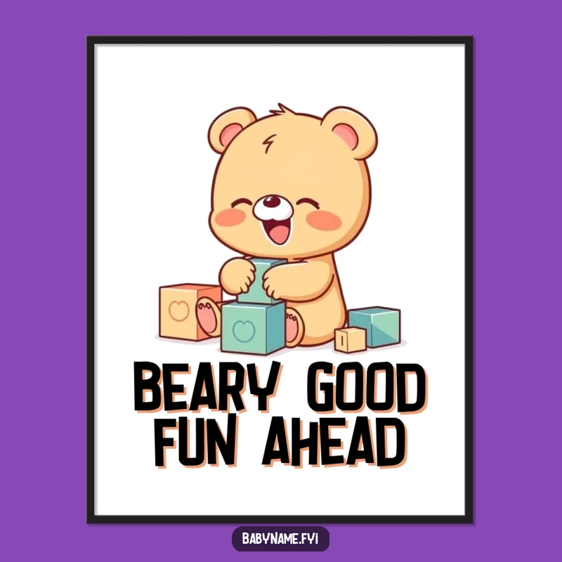 Free Printable Wall Art: Giggling Bear Cub, Block Play, Downloadable Decor