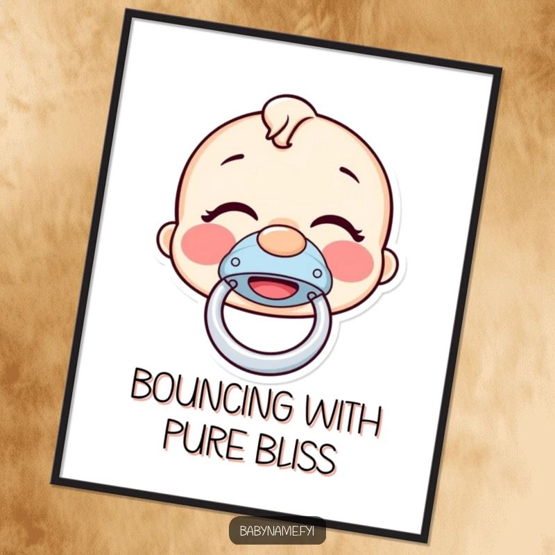 Funny Free Printable Wall Art: A giggling pacifier hilariously bouncing with infectious delight. Downloadable art.