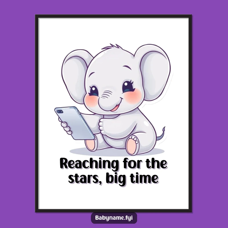 Free Printable Wall Art: Happy Elephant Reaching, Downloadable Nursery Decor