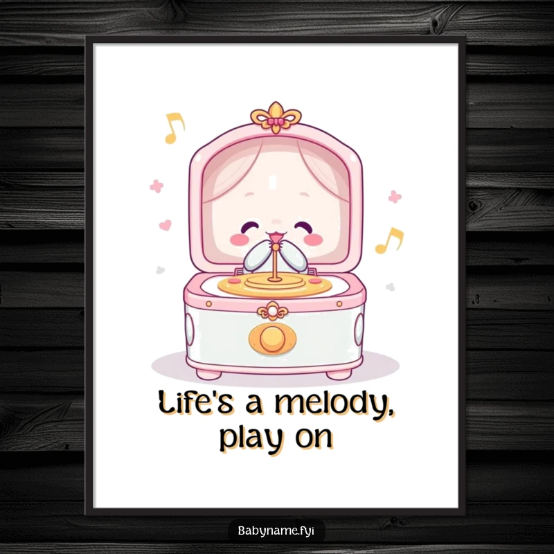 Funny Free Printable Wall Art: A beautifully crafted music box, open and playing, with musical notes floating around it, creating a serene atmosphere.