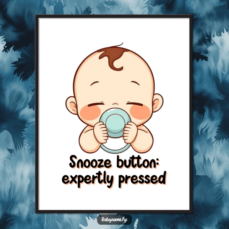 Funny Free Printable Wall Art: A sleepy baby with flushed rosy cheeks gently clutching a pacifier, evoking peace and tenderness.
