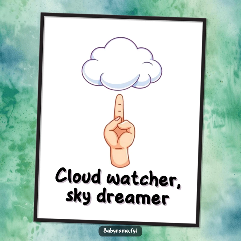 Funny Free Printable Wall Art: A little hand gently reaching for a soft, floating cloud, creating a serene and dreamy atmosphere.