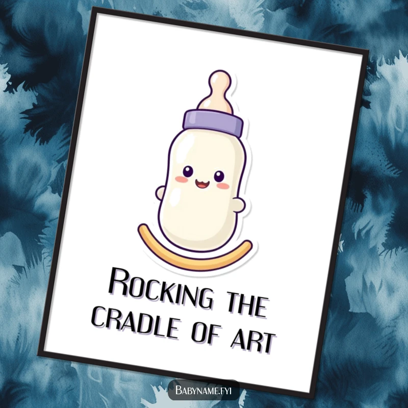 Funny Free Printable Wall Art: A smiling baby bottle gently rocking back and forth, radiating comfort and playful charm.