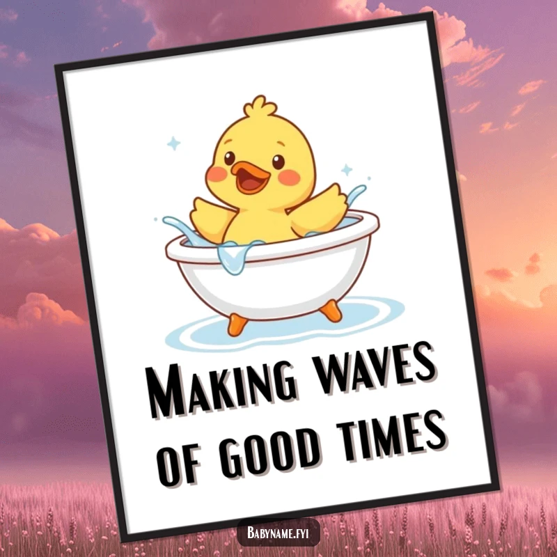 Funny Free Printable Rubber Duck Bathroom Art: Joyful character splashing in a tiny bathtub, humorous and whimsical downloadable decor.