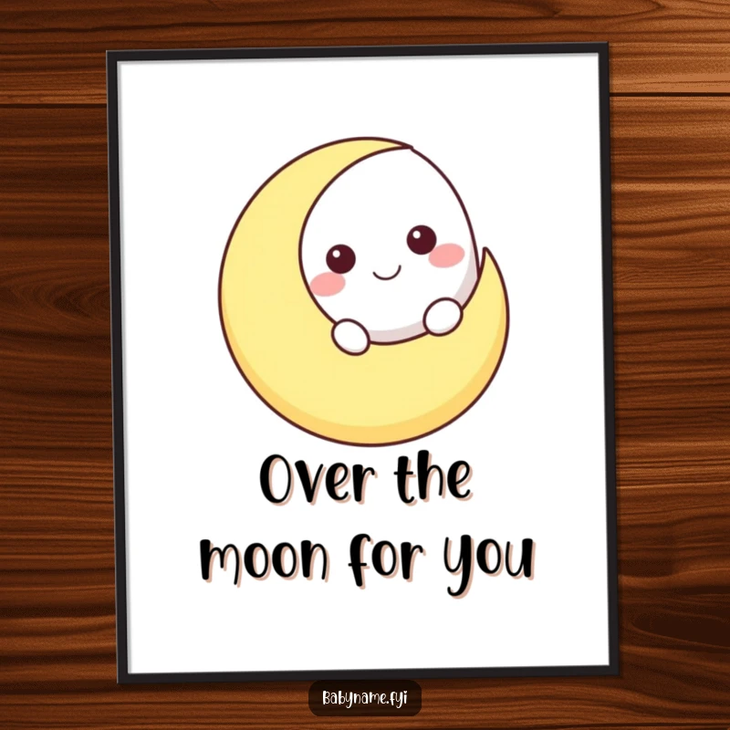 Funny Free Printable Moon Nursery Art: A happy moon character peeking over a crescent, whimsical and calming downloadable decor.