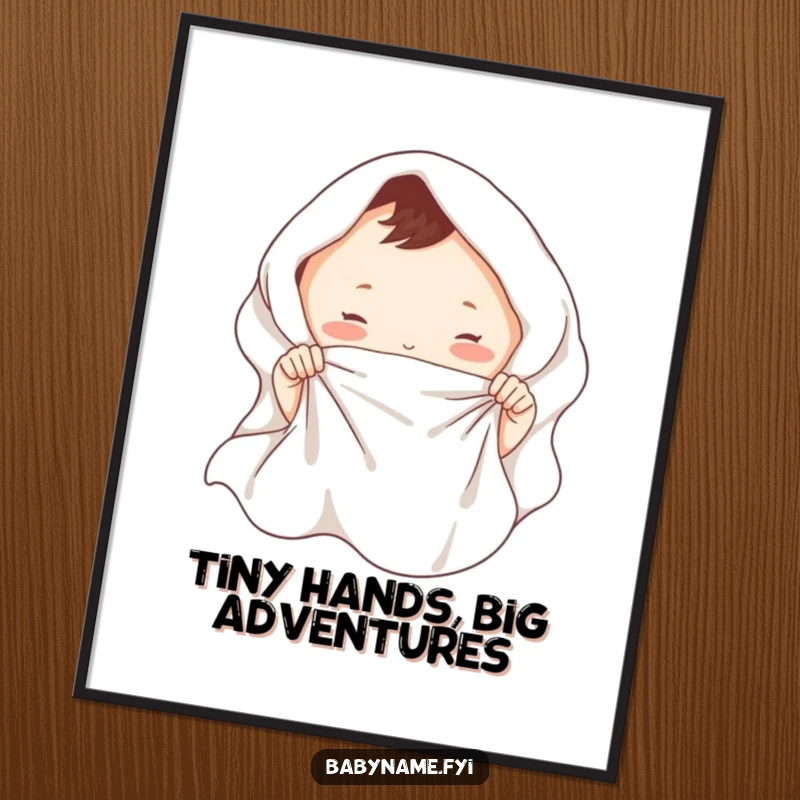 Free Printable Wall Art: Tiny baby hands playfully tugging a soft blanket, creating sweet nursery decor.