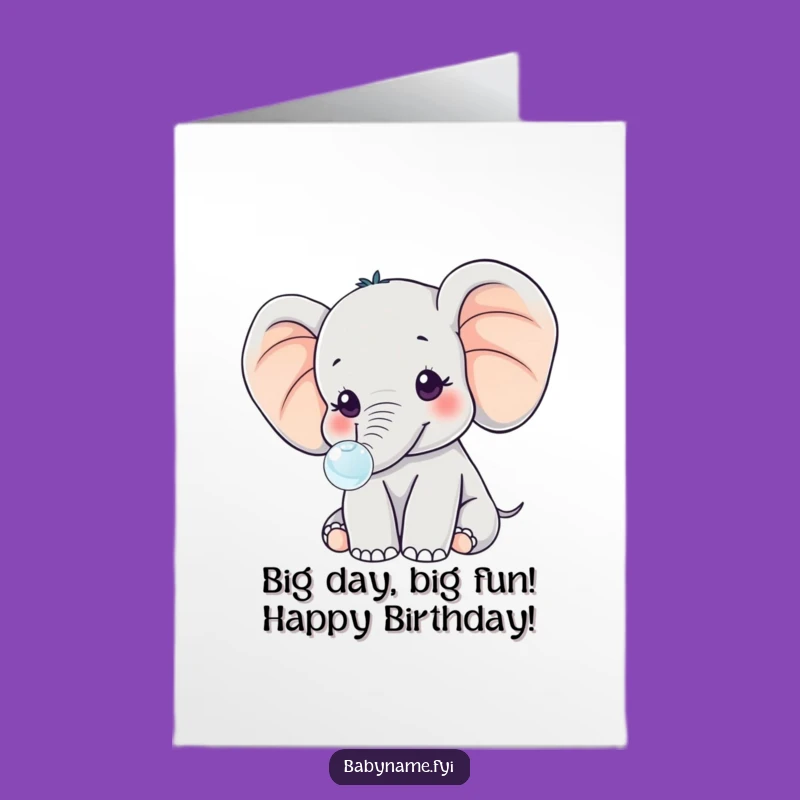 Free Printable Funny Birthday: Kawaii Elephant Bubble Wish Card, Downloadable Joy
