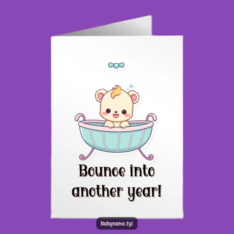 Free Printable Baby Animal Birthday Card - Funny Bouncing Cradle Downloadable Gift
