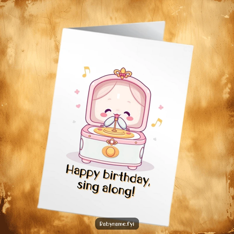 Funny Free Printable Birthday Card: A cheerful music box, open and playing a happy tune, spreading joy for a birthday celebration.