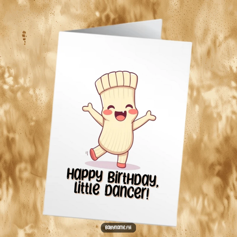 Funny Free Printable Birthday Card: A single baby sock with googly eyes is joyfully doing a silly, energetic dance, spreading birthday cheer.