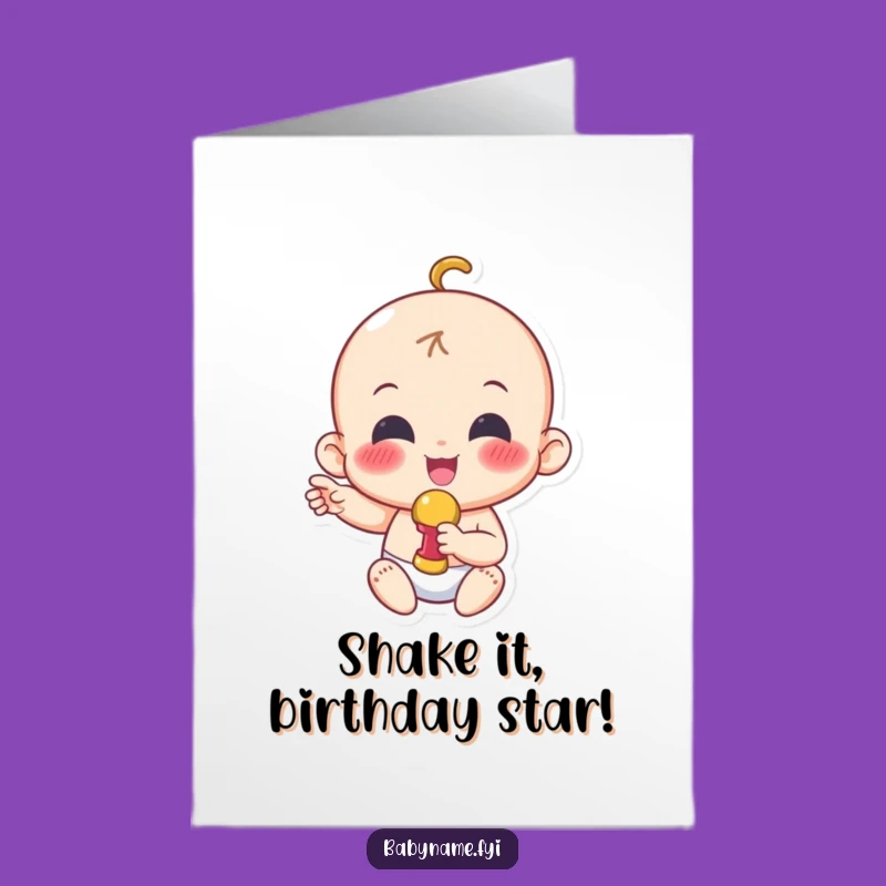 Free Printable Cheerful Baby Birthday Card: Joyful Rattle Wave for DIY Gifts