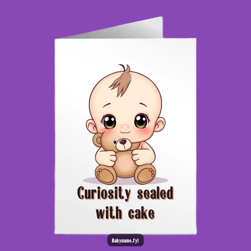 Free Printable Cute Baby Teddy Card: Curious Eyes Birthday Downloadable Fun