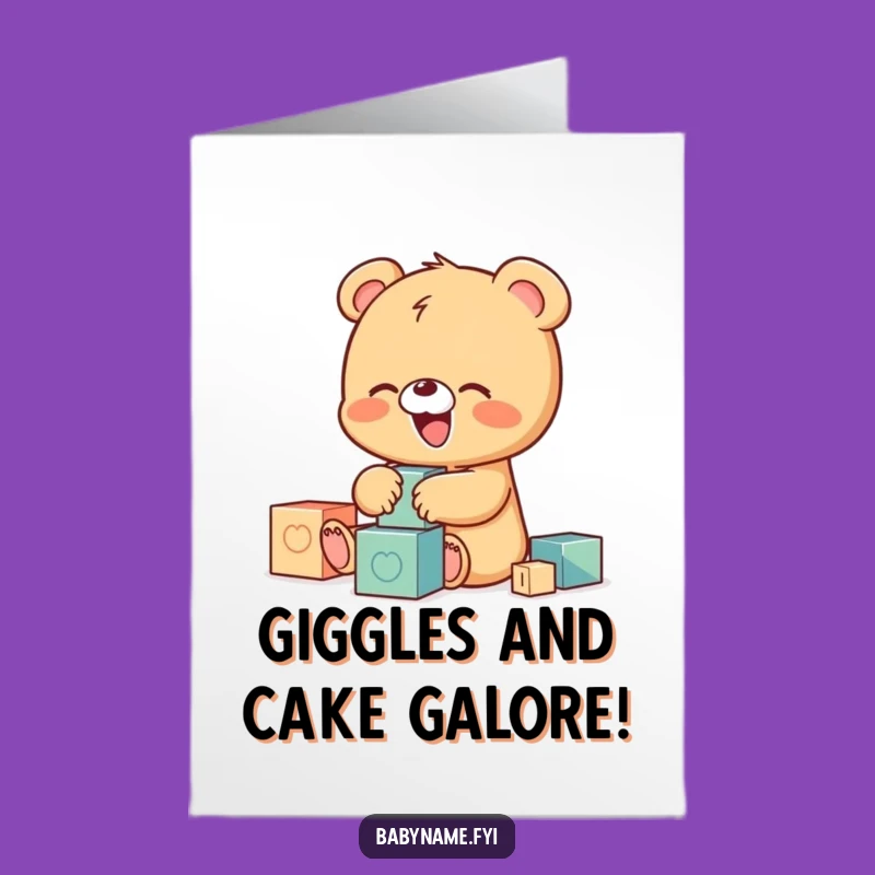 Free Printable Birthday Card: Giggling Bear Cub, Block Fun, Downloadable Gift