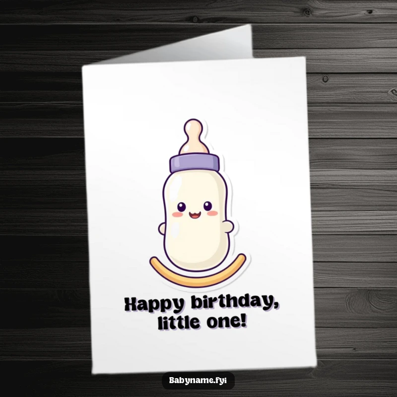 Funny Free Printable Birthday Card: A smiling baby bottle gently rocking, bringing cute and humorous birthday wishes.