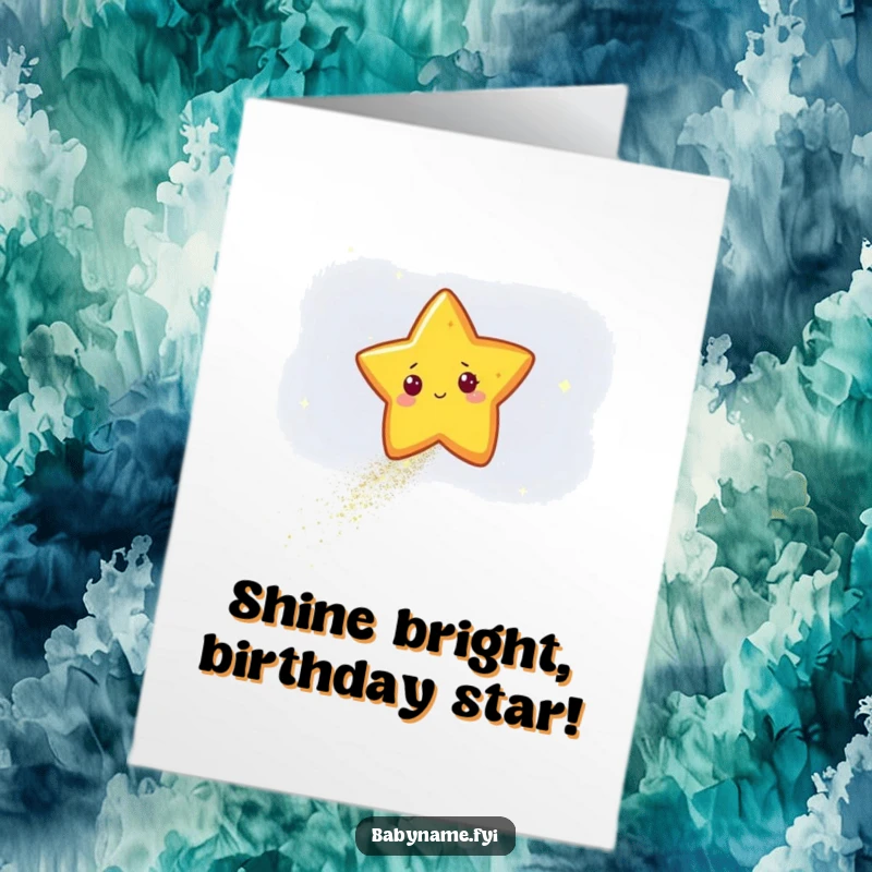 Funny Free Printable Star Birthday Card: Star character leaving a sparkling glitter trail across a dark sky, a magical DIY gift.