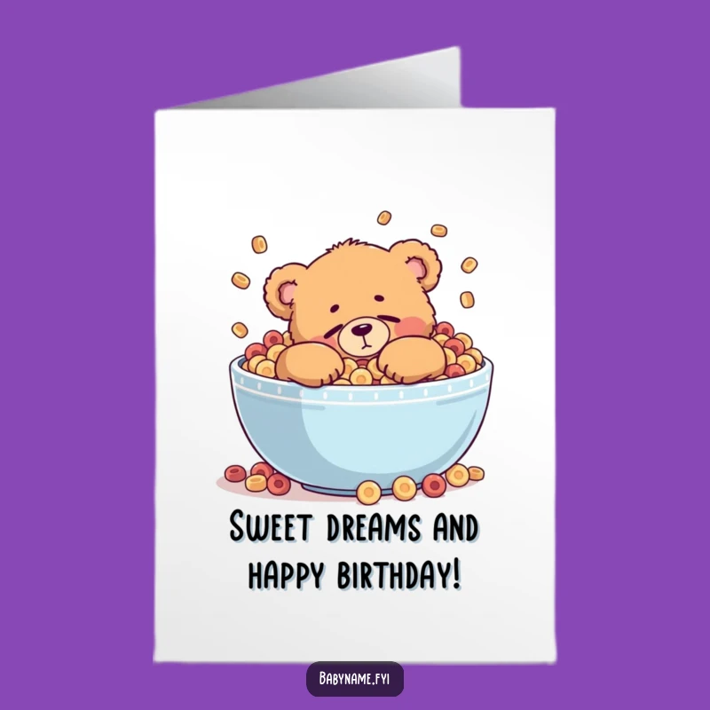 Free Printable Birthday Card: Chubby Bear in Cereal, Sleepy Fun, DIY Birthday Gift