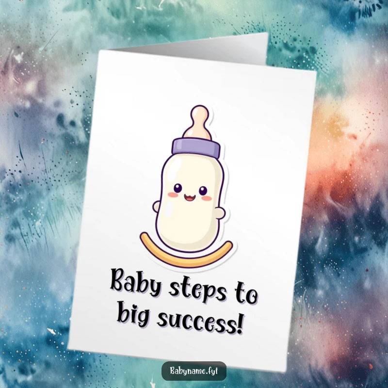 Funny Free Printable Congratulations Card: A smiling baby bottle rocking gently, conveying sweet and humorous congratulations.