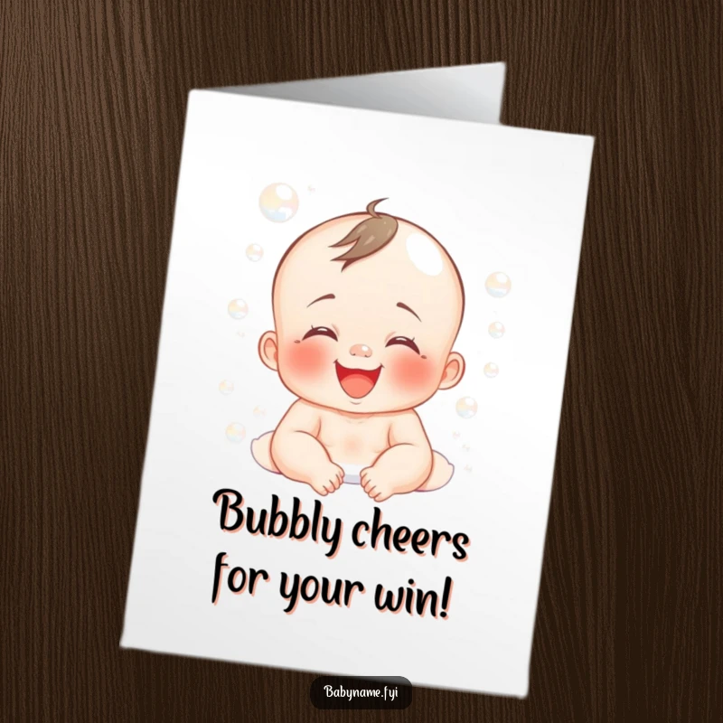Funny Free Printable Congrats Card: A baby gleefully giggling, surrounded by soft bubbles, symbolizing pure, clean fun and achievement.