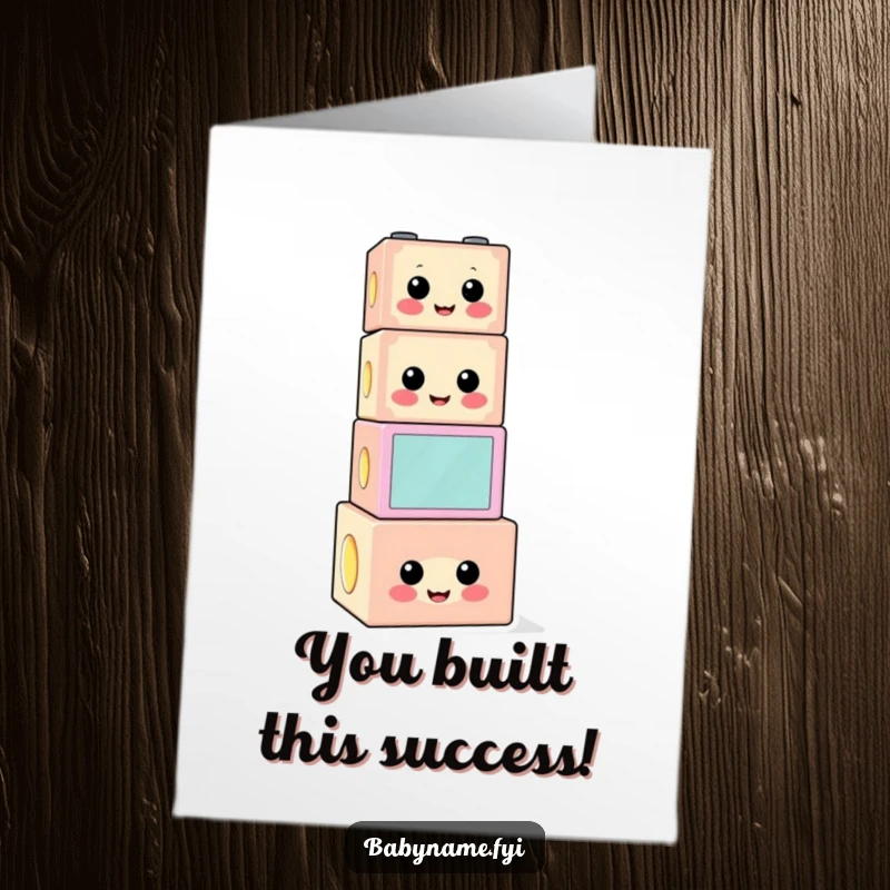 Funny Free Printable Congrats Card: A cheerful building block teetering, conveyingCongratulations with a smile.