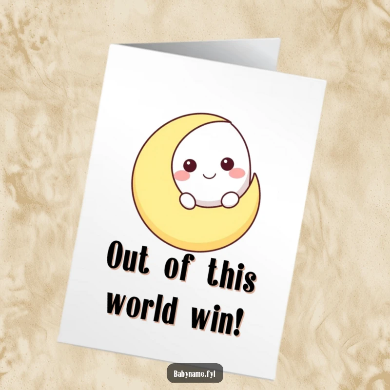 Funny Free Printable Moon Congratulations Card: Happy moon peeking over a crescent, a divine celebratory DIY gift.