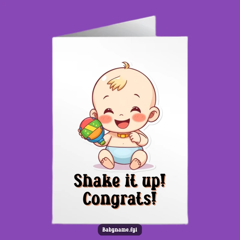 Free Printable Congrats Card: Baby's Rattle Celebration, Downloadable Cheer