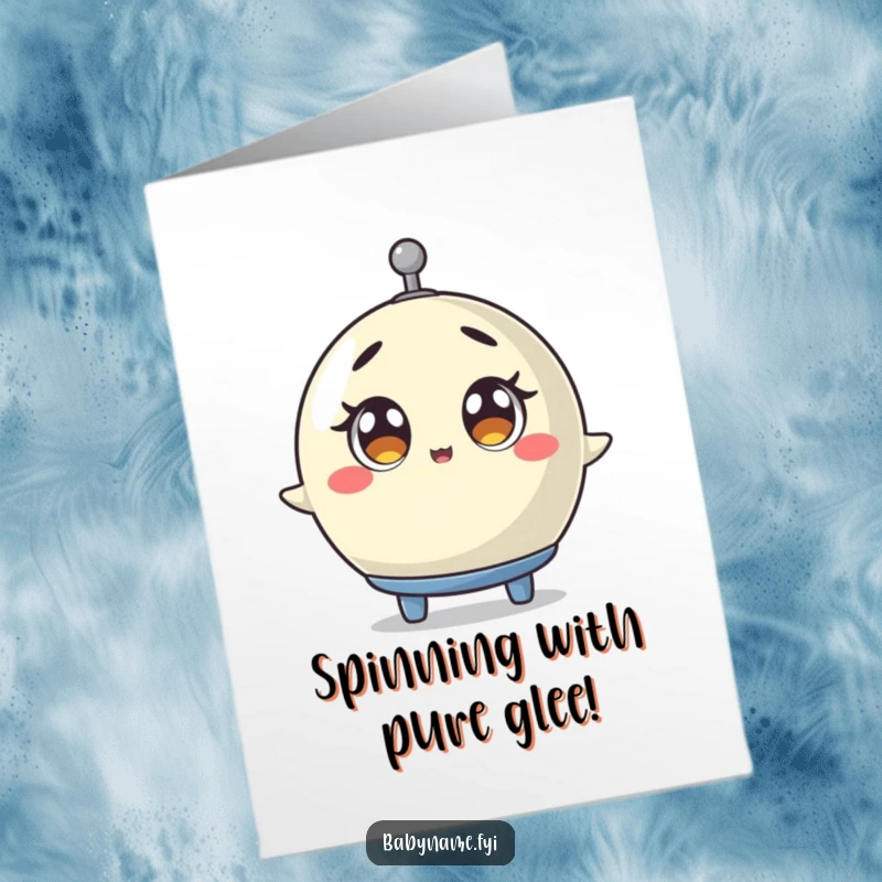 Funny Free Printable Congratulations Card: A baby mobile spinning in surprise, its wide eyes taking it all in. Downloadable art.