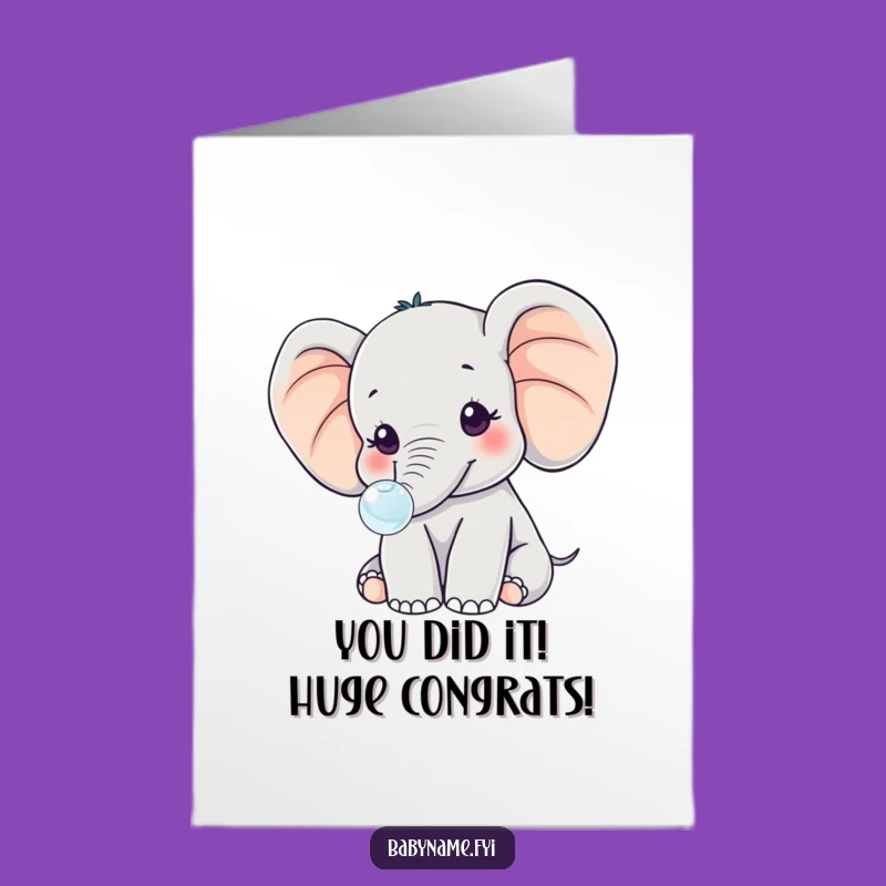 Free Printable Congrats Card: Elephant Bubble Surprise, Downloadable Celebration