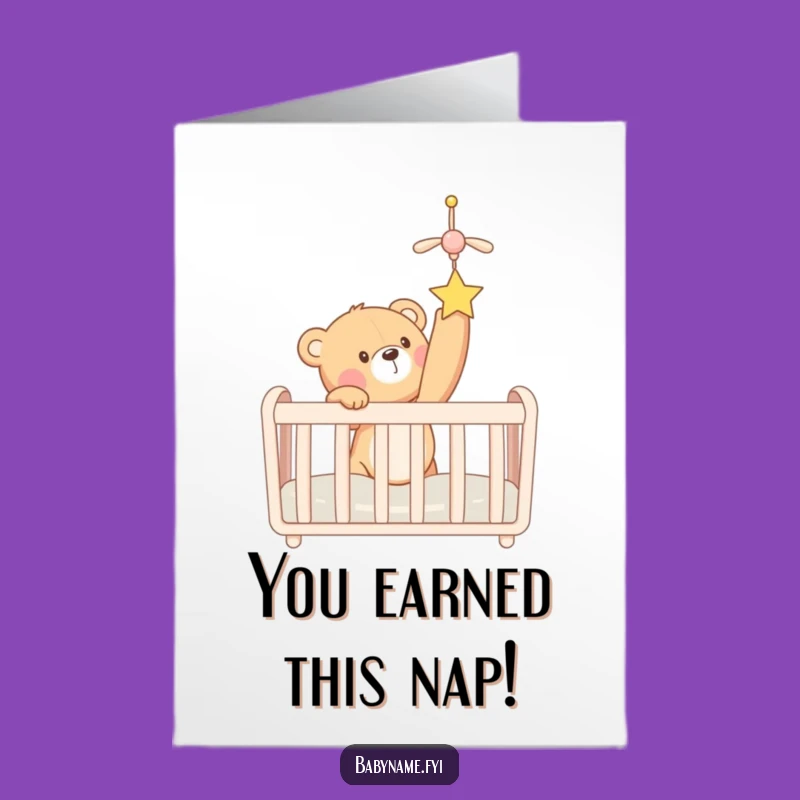 Free Printable Baby Congratulations Card: Teddy Bear Crib Joy Downloadable Gift Idea