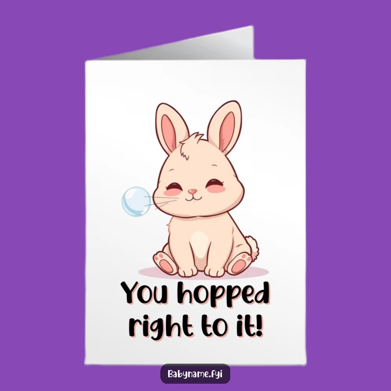 Free Printable Congrats Card: Playful Bunny Bubble, Downloadable Joyful Achievement Gift