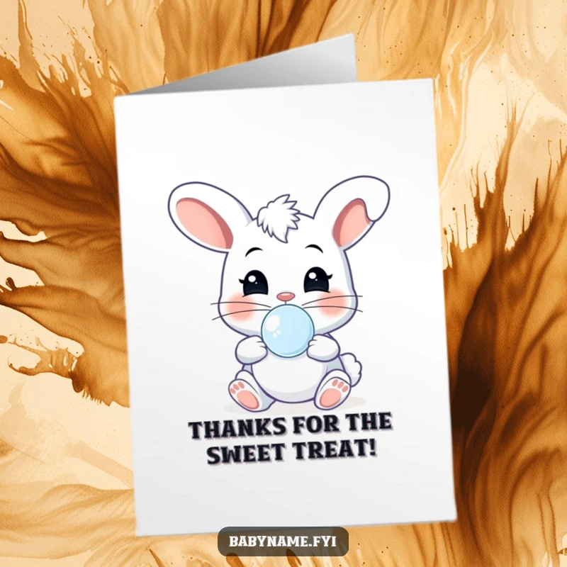Funny Free Printable Thank You Card: A cheeky baby bunny with a pacifier giggling and bouncing to say thank you.