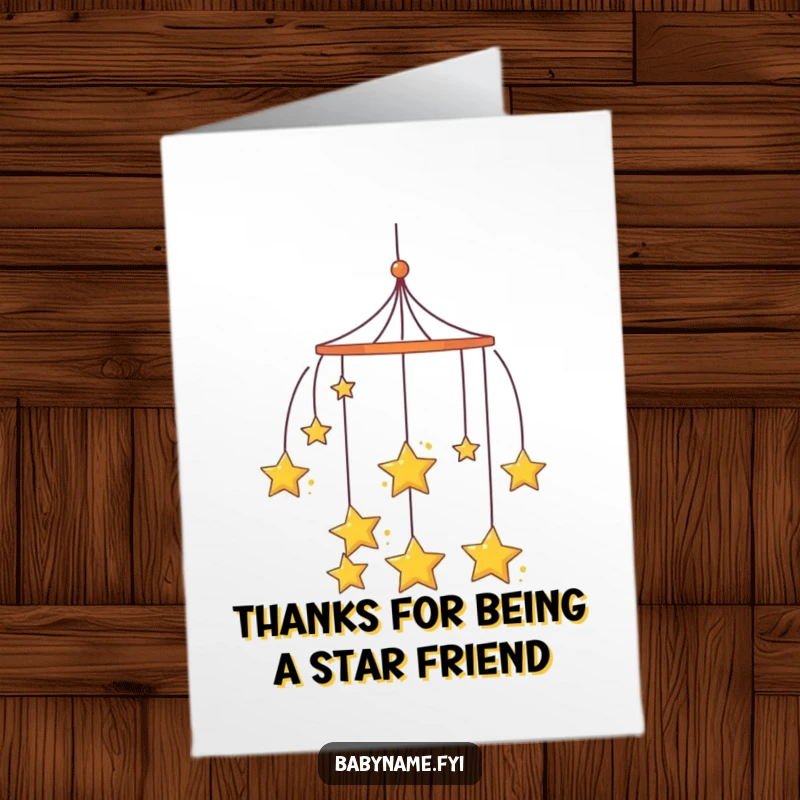Funny Free Printable Thank You Card: Curious mobile with stars gently spinning, a dreamy way to say thank you.