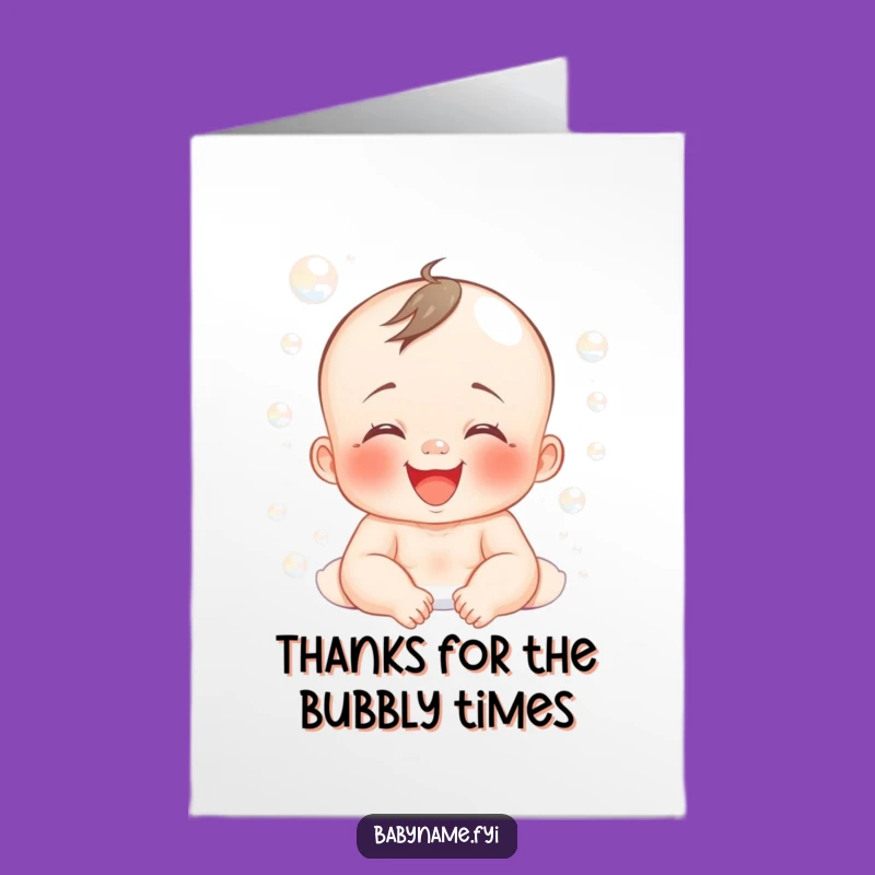 Free Printable Thank You Card: Giggling Baby Bubbles, Funny Downloadable Gift for Cheerful Thanks!