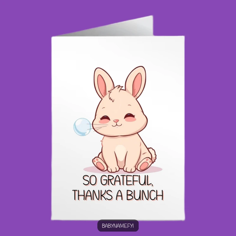 Free Printable Thank You Card: Playful Bunny Bubble, Downloadable Sweet Gratitude Gift