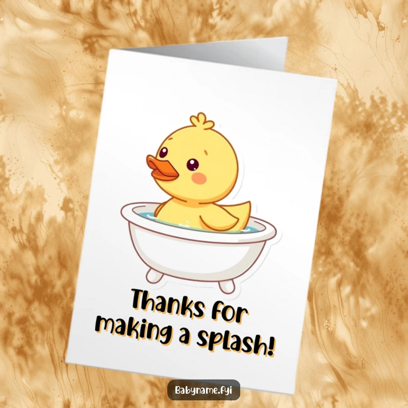 Funny Free Printable Thank You Card: Happy duckling toy in a tiny tub, a humorous and sweet way to say thank you.