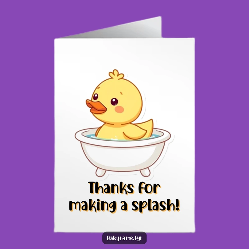 Free Printable Thank You Card: Duckling Toy Splash, Funny Downloadable Gift for Sweet Thanks