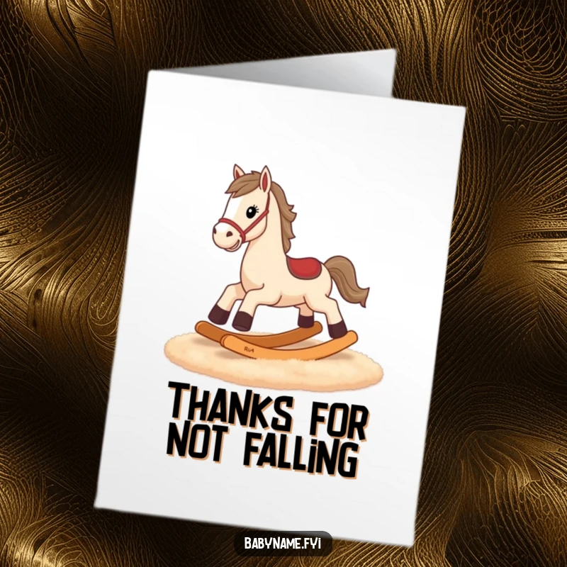 Funny Free Printable Thank You Card: Determined rocking horse with tiny legs makes a comical effort to gallop as a thank you.