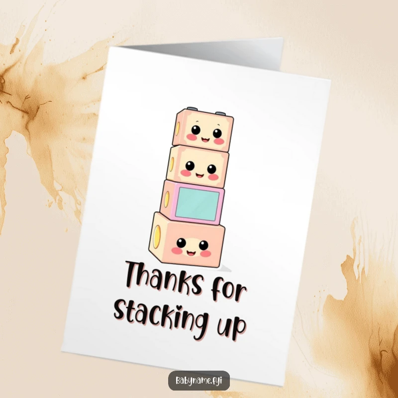 Funny Free Printable Thank You Card: A smiling building block balancing, expressing thanks with humor.