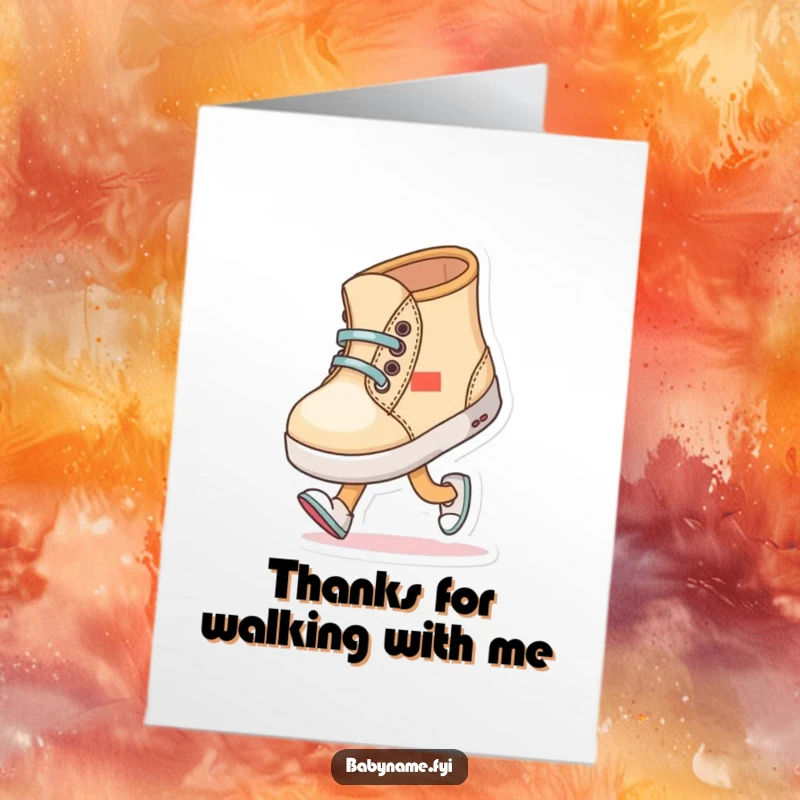Funny Free Printable Baby Shoe Thank You Card: Baby shoe character with wobbly steps, a cute gratitude DIY gift.