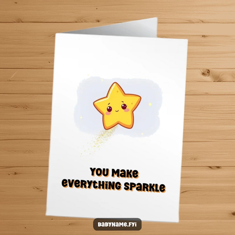 Funny Free Printable Star Thank You Card: Star character leaving a glitter trail, a radiant gratitude DIY gift.