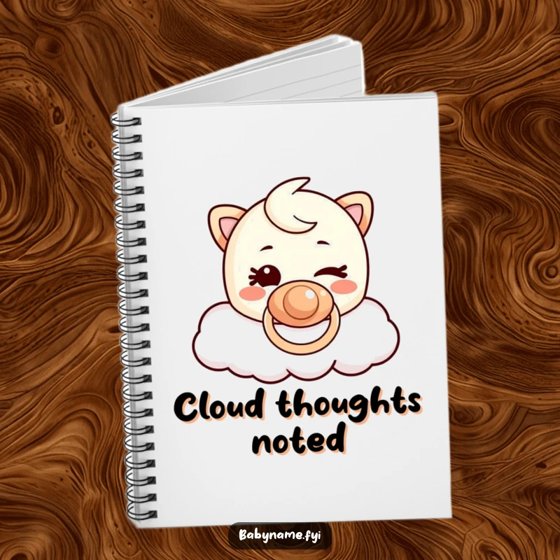Funny Pacifier Cloud Notebook: Mischievous winking pacifier character floating on a cloud on the cover.