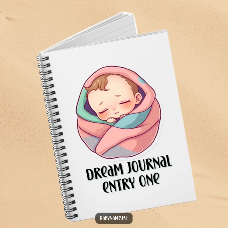 Funny notebook with a sleeping baby character on the cover, ideal for jotting down notes or journaling.