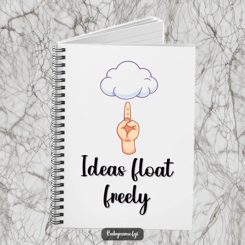 Funny notebook cover with a tiny hand reaching for a cloud, suitable for journaling or sketching dreams.