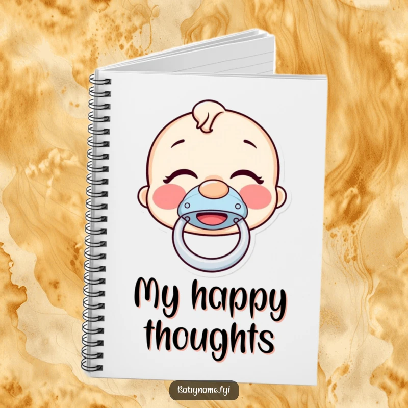 Funny pacifier notebook cover featuring a giggling pacifier bouncing with joy, a humorous and practical item for note-taking.