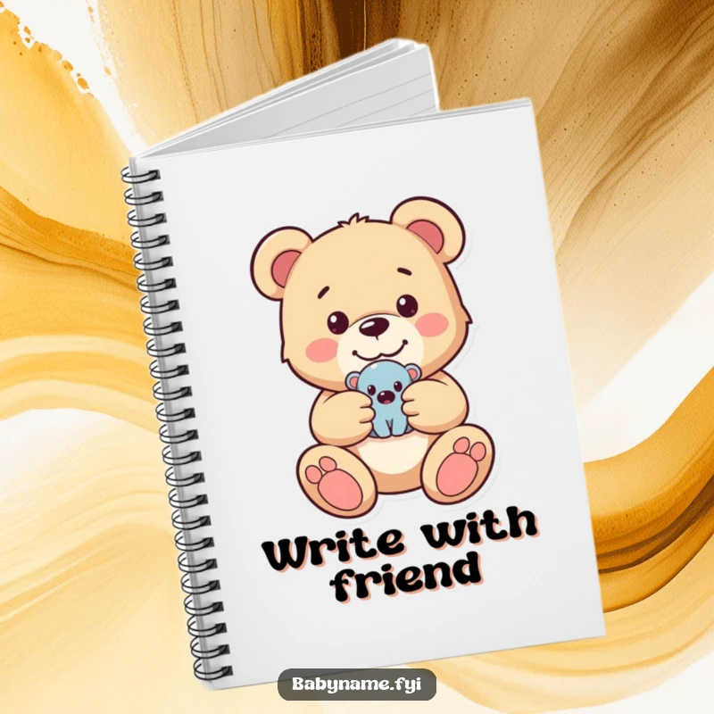 Funny notebook with a happy teddy bear holding a small toy, perfect for jotting down notes, ideas, or daily reflections.