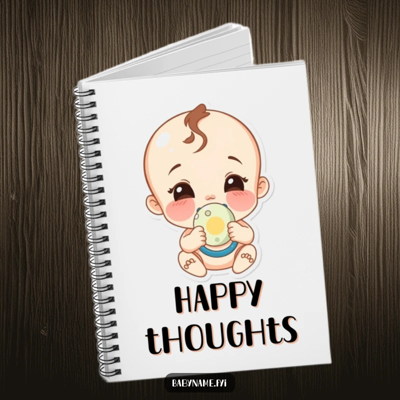 Funny baby pacifier notebook, a cover depicting a giggling baby character holding a pacifier with a wide smile.