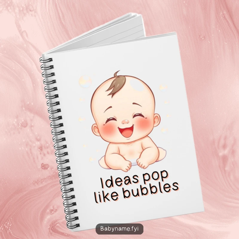 Funny notebook cover featuring a baby giggling in bubbles, perfect for journaling happy bath time moments.
