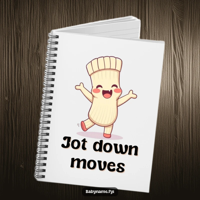 Funny notebook with a delighted baby sock doing a silly dance, perfect for jotting down notes, doodles, or creative ideas.