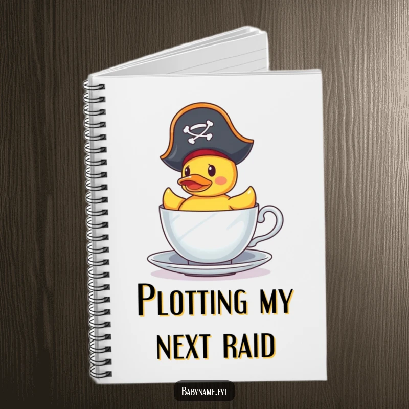 Funny Notebook: A tiny pirate rubber duck bravely sails in a teacup, ready to inspire your notes, sketches, and grand nautical plans.